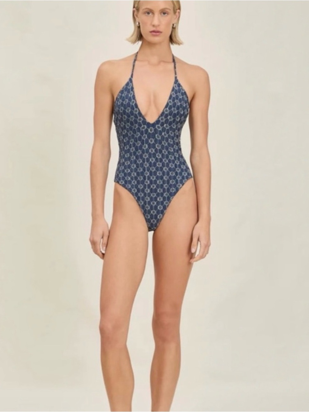 DEVON WINDSOR Navy Halter One-Piece Swimsuit